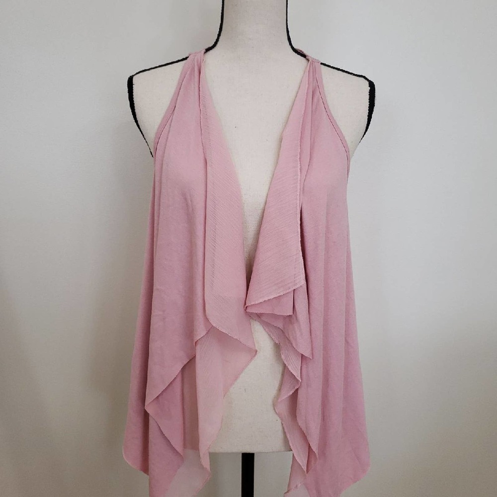 Eyelash Pink Ruffled Layered Open Cardigan Sz S